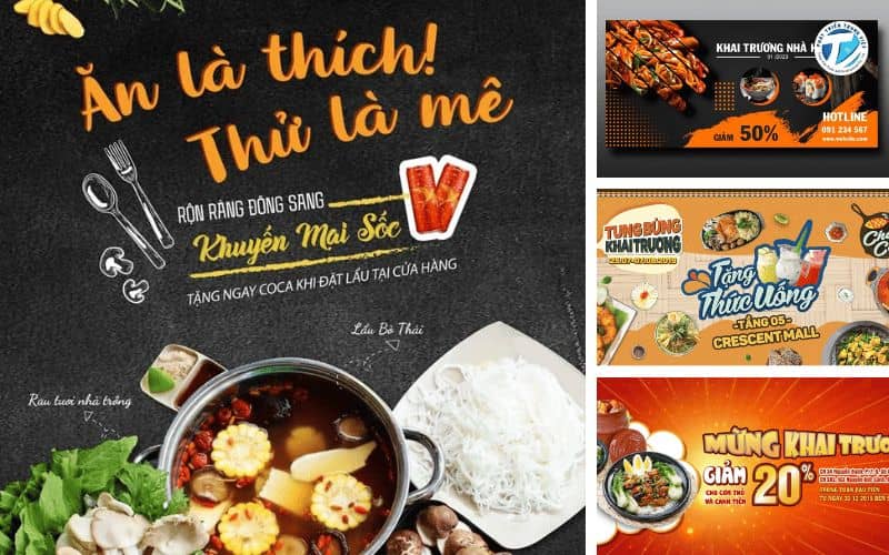 Hình ảnh mẫu banner khai trương quán ăn kích thích thực khách